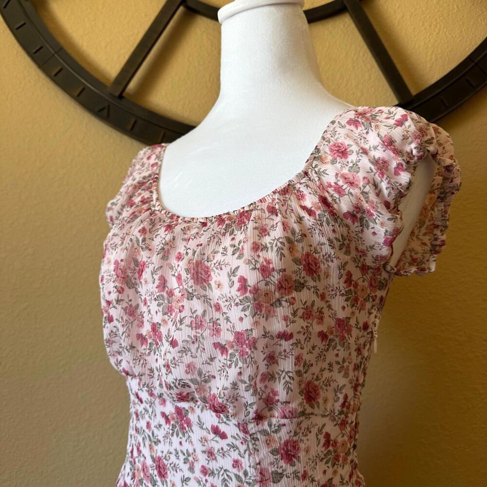 ORSAY Puff Sleeve Milkmaid Dress Floral Cottagecore Sheer Lined Size UK 36 US 4